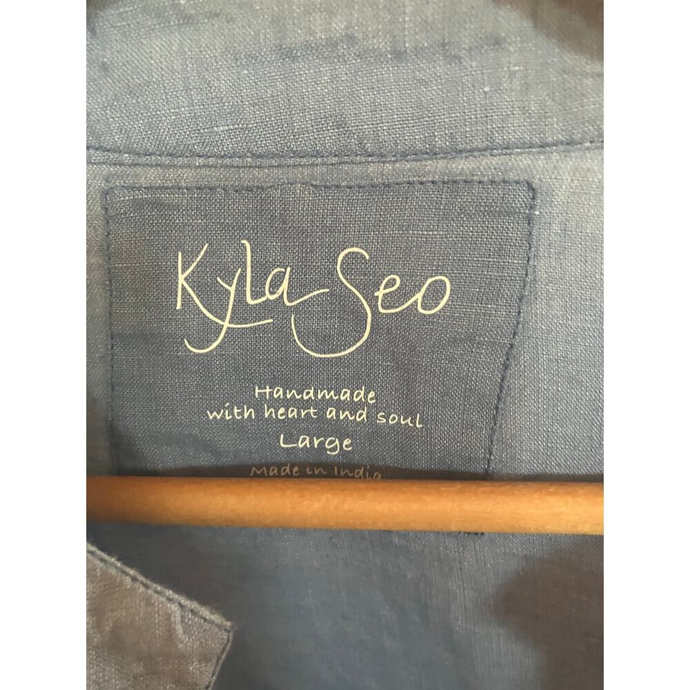 KYLA SEO 100% Linen Popover Top Blouse Blue Size Large L HANDMADE BOXY LAGENLOOK - Picture 4 of 8
